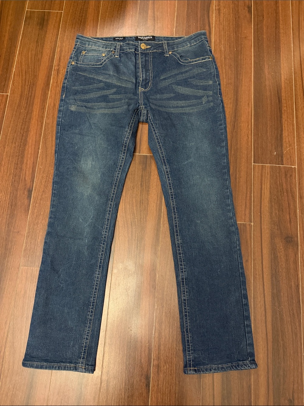 Rags & Rivets Men's Straight Fit Jeans in Dark Blue Denim